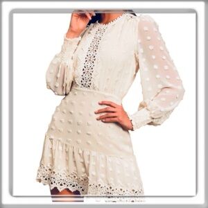 Lulu’s Lust or Love Cream Embroidered Lace Long Sleeve Mini Dress Size Medium